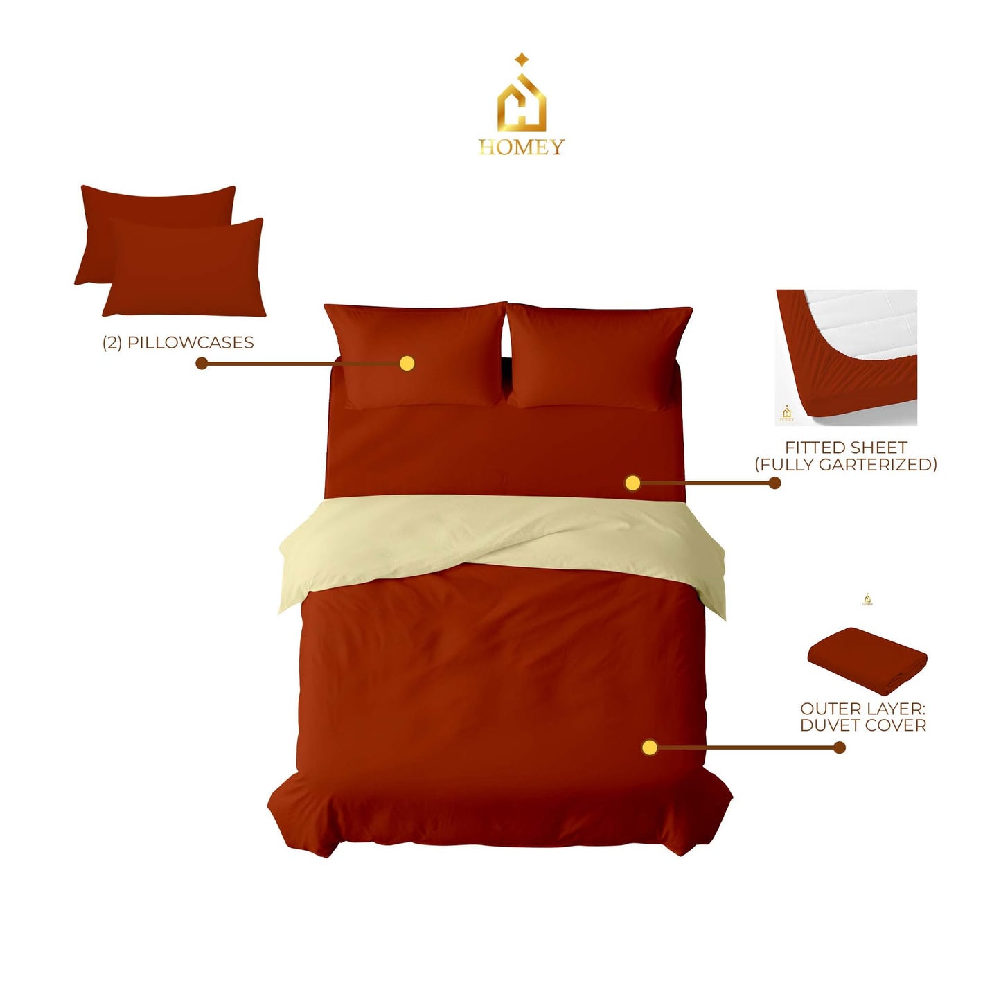Homey CloudHug 4-in-1 Hotel Set – Dual-Tone Duvet, Bedsheet & Pillowcases
