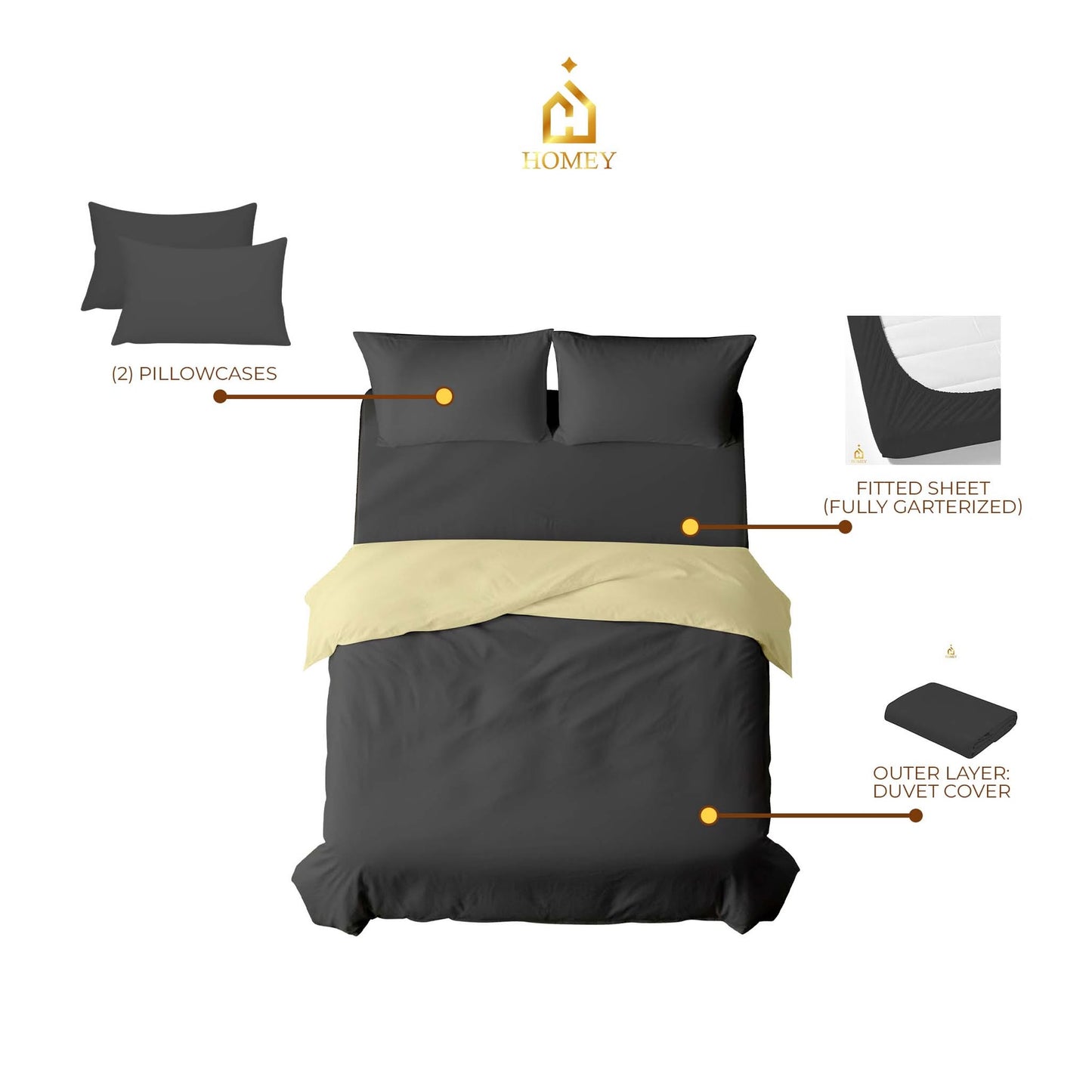 Homey CloudHug 4-in-1 Hotel Set – Dual-Tone Duvet, Bedsheet & Pillowcases