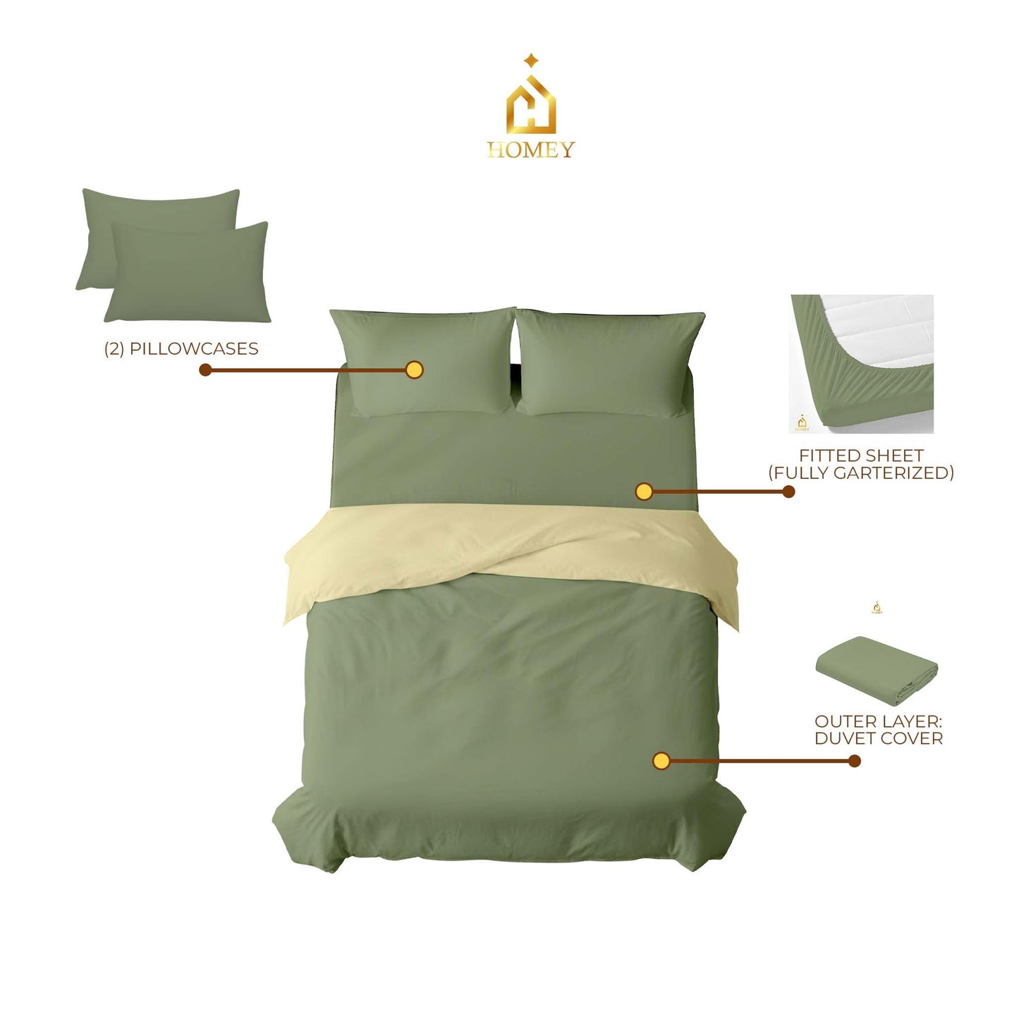 Homey CloudHug 4-in-1 Hotel Set – Dual-Tone Duvet, Bedsheet & Pillowcases