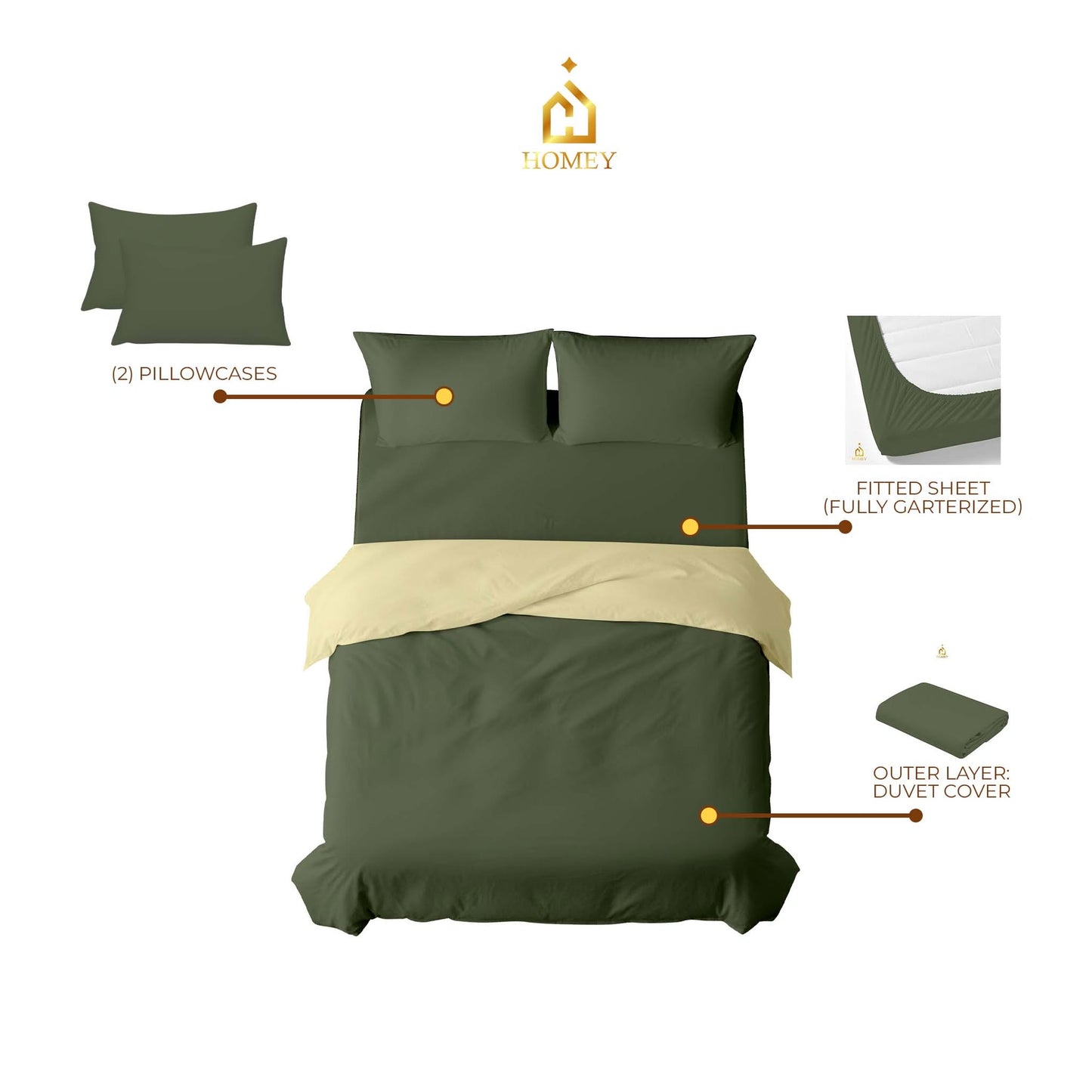 Homey CloudHug 4-in-1 Hotel Set – Dual-Tone Duvet, Bedsheet & Pillowcases