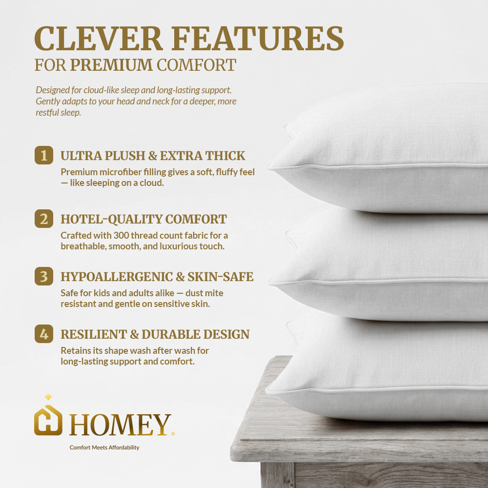 Homey Cloud Soft Hotel-Quality Microfiber Pillow | Ultra Soft & Hypoallergenic