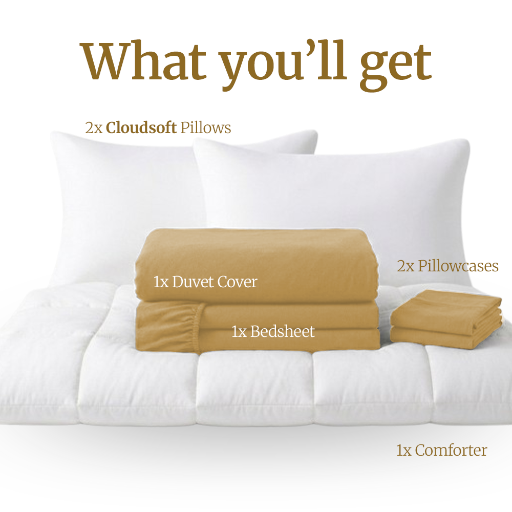 Homey CloudHug 7-in-1 Hotel Set – Comforter, Dual-Tone Duvet, Bedsheet, Pillows & Pillowcases