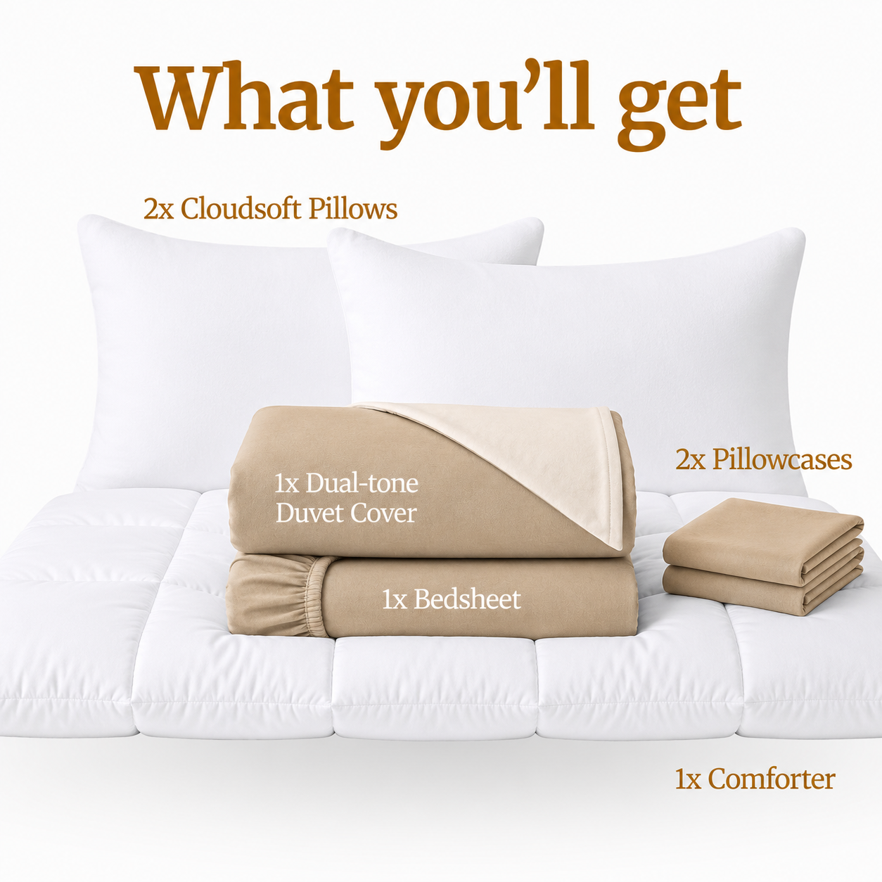 Homey CloudHug 7-in-1 Hotel Set – Comforter, Dual-Tone Duvet, Bedsheet, Pillows & Pillowcases