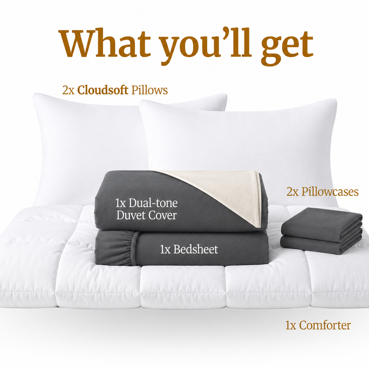 Homey CloudHug 7-in-1 Hotel Set – Comforter, Dual-Tone Duvet, Bedsheet, Pillows & Pillowcases