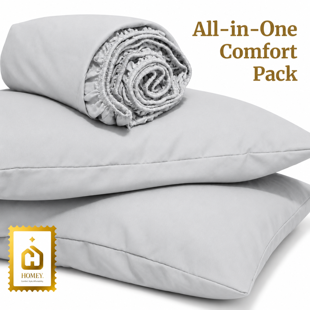 Homey CloudHug 5-in-1 Hotel Set – Comforter, Dual-Tone Duvet, Bedsheet & Pillowcases