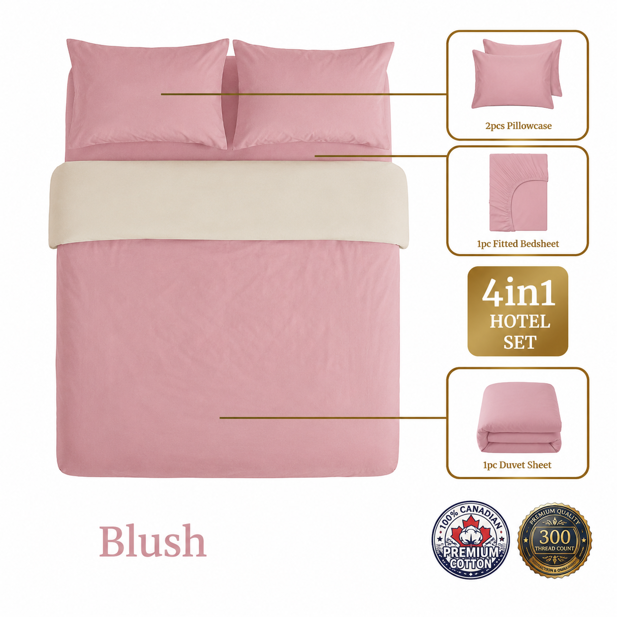 Homey CloudHug 4-in-1 Hotel Set – Dual-Tone Duvet, Bedsheet & Pillowcases