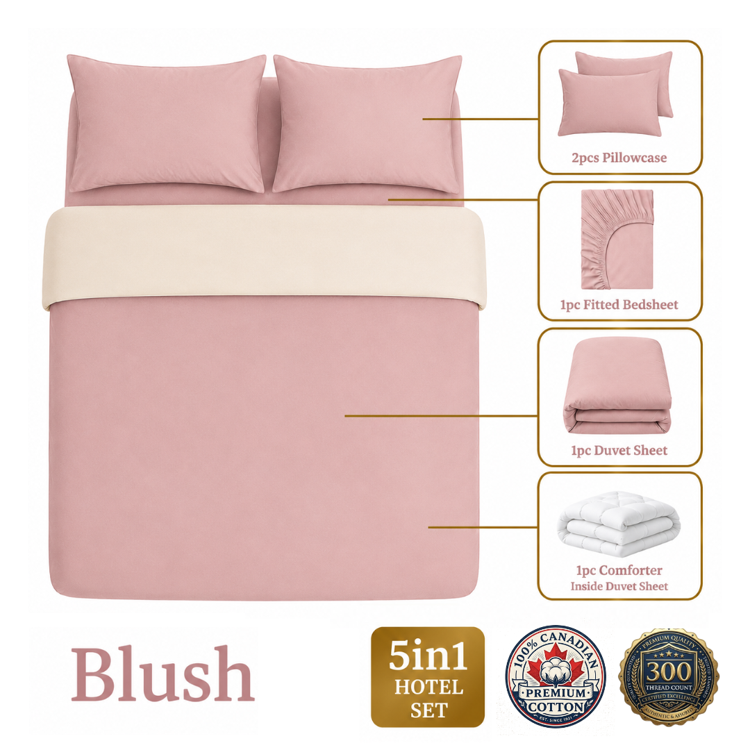 Homey CloudHug 5-in-1 Hotel Set – Comforter, Dual-Tone Duvet, Bedsheet & Pillowcases