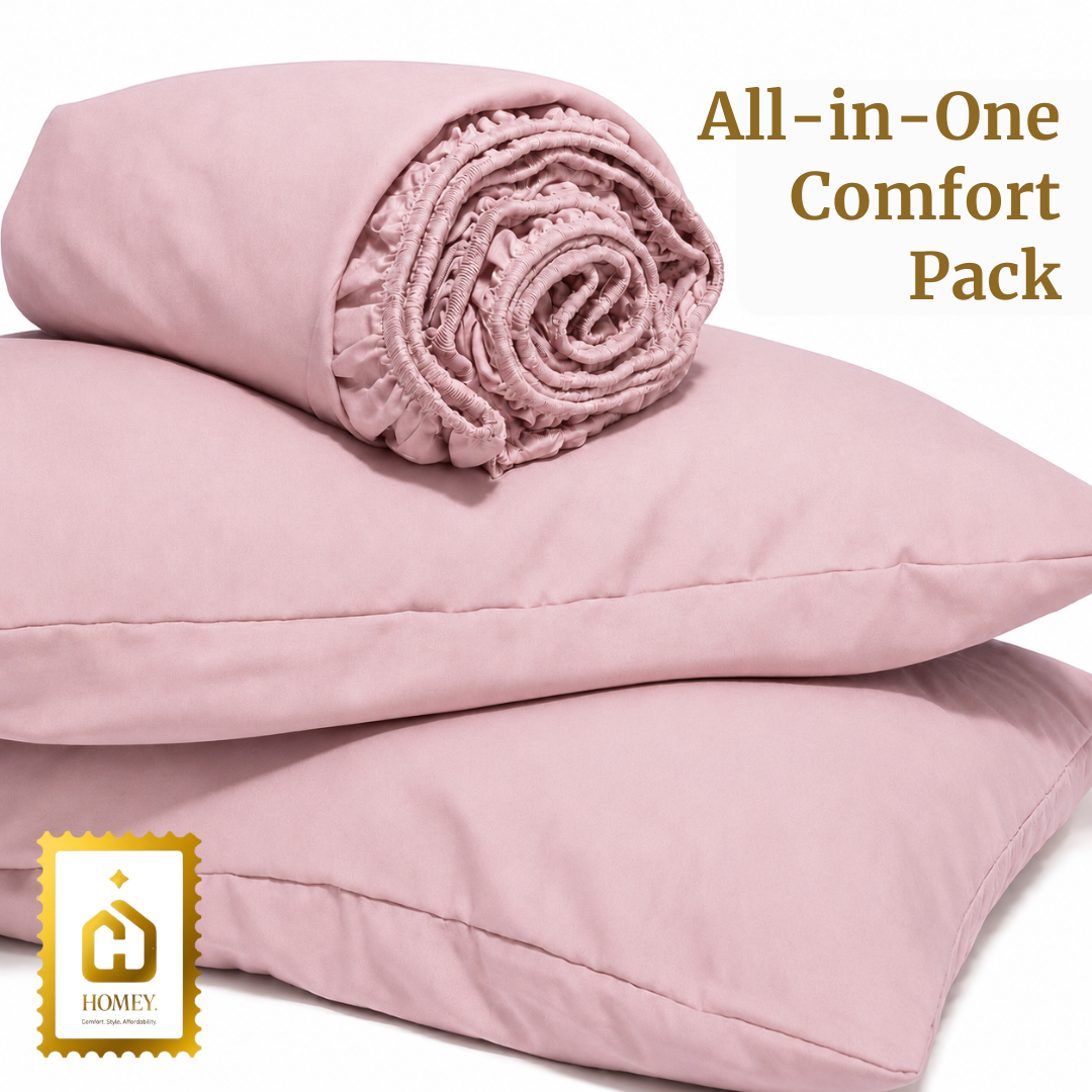 Homey CloudHug 7-in-1 Hotel Set – Comforter, Dual-Tone Duvet, Bedsheet, Pillows & Pillowcases