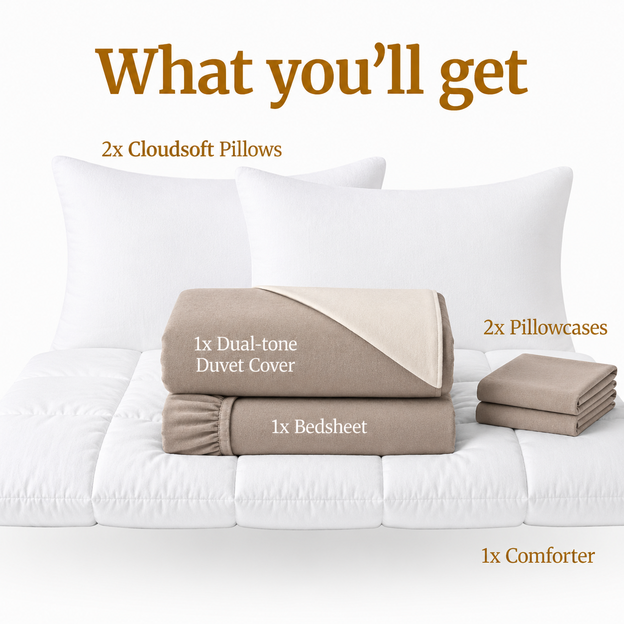 Homey CloudHug 7-in-1 Hotel Set – Comforter, Dual-Tone Duvet, Bedsheet, Pillows & Pillowcases