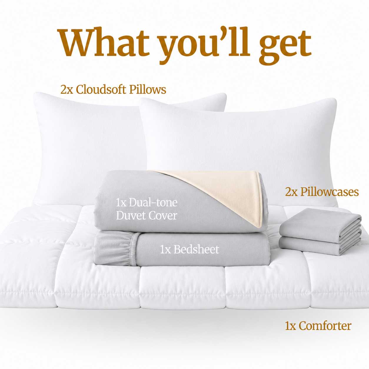 Homey CloudHug 7-in-1 Hotel Set – Comforter, Dual-Tone Duvet, Bedsheet, Pillows & Pillowcases