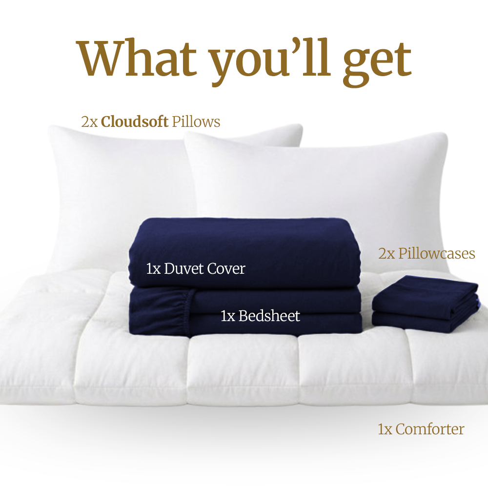 Homey CloudHug 7-in-1 Hotel Set – Comforter, Dual-Tone Duvet, Bedsheet, Pillows & Pillowcases