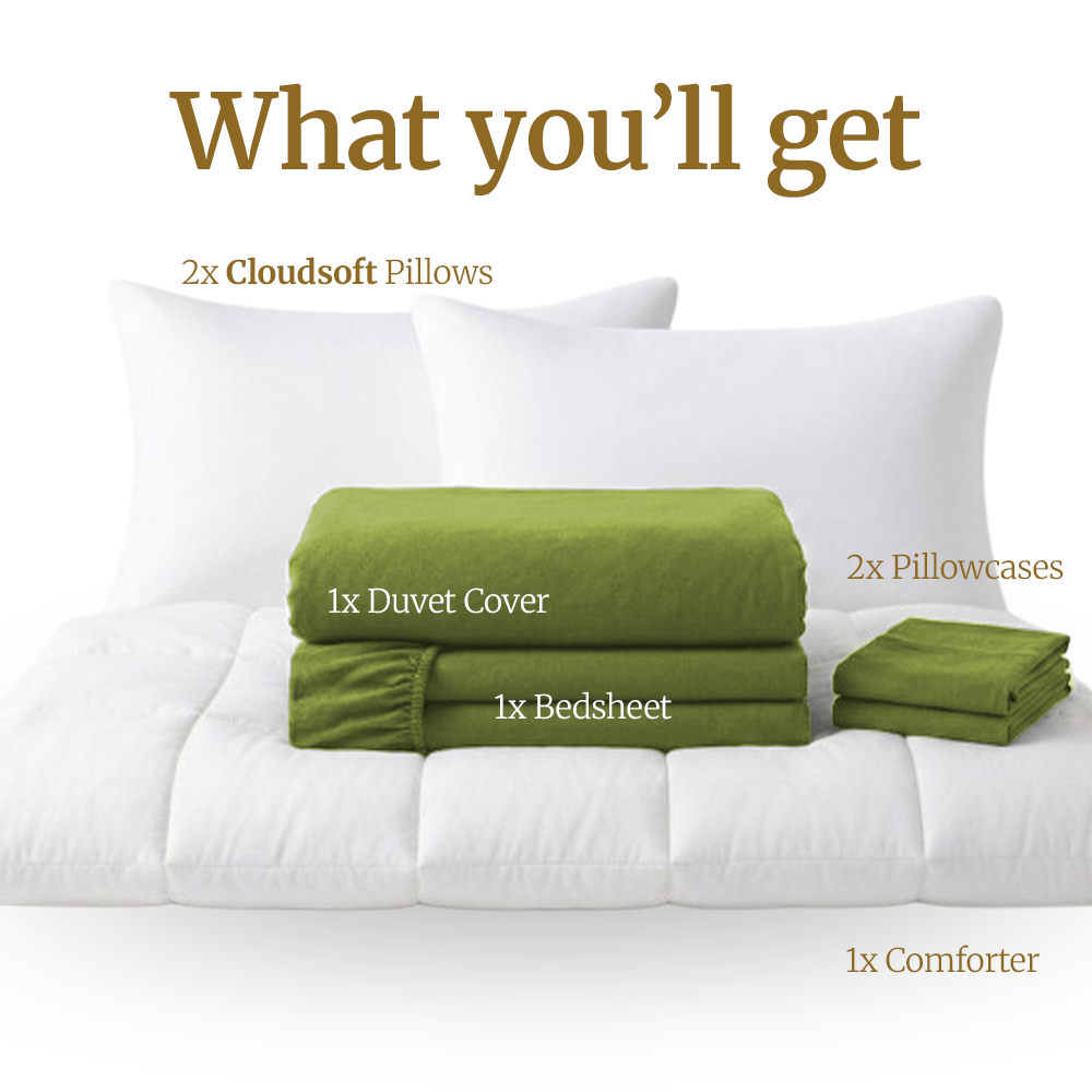 Homey CloudHug 7-in-1 Hotel Set – Comforter, Dual-Tone Duvet, Bedsheet, Pillows & Pillowcases