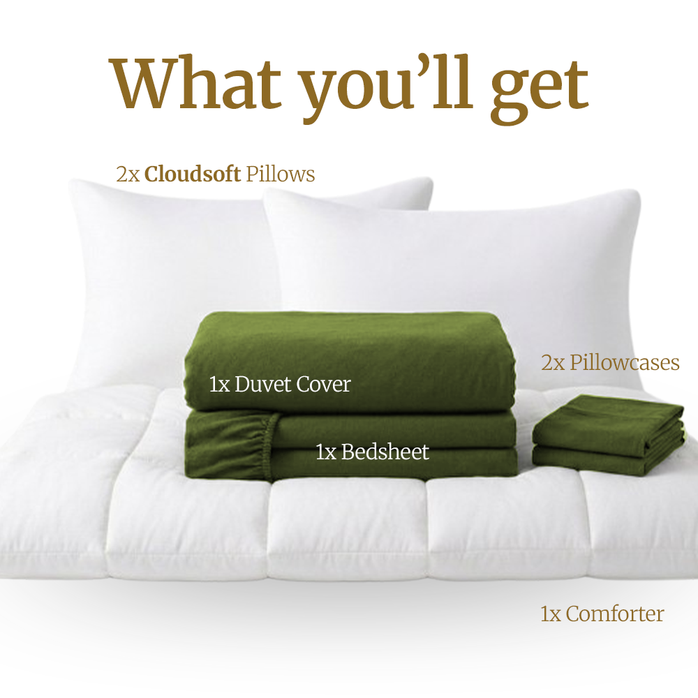 Homey CloudHug 7-in-1 Hotel Set – Comforter, Dual-Tone Duvet, Bedsheet, Pillows & Pillowcases
