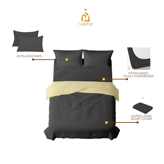Homey CloudHug 4-in-1 Hotel Set – Dual-Tone Duvet, Bedsheet & Pillowcases