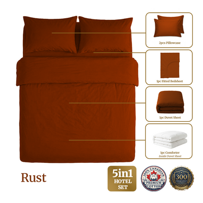 Homey CloudHug 5-in-1 Hotel Set – Comforter, Dual-Tone Duvet, Bedsheet & Pillowcases