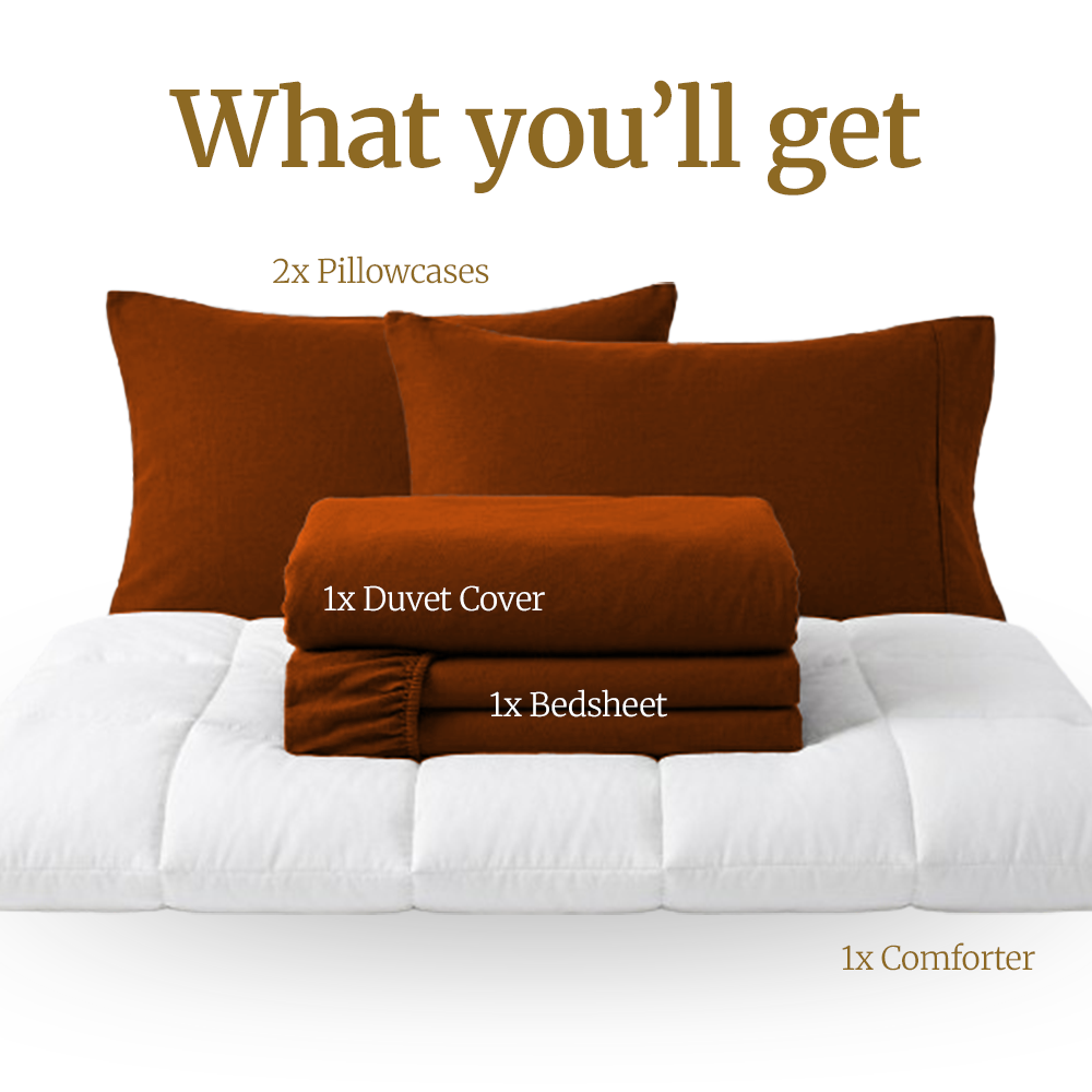 Homey CloudHug 5-in-1 Hotel Set – Comforter, Dual-Tone Duvet, Bedsheet & Pillowcases
