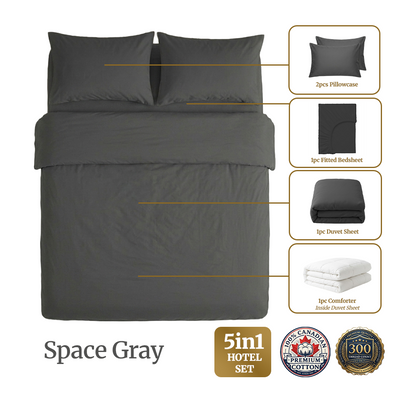 Homey CloudHug 5-in-1 Hotel Set – Comforter, Dual-Tone Duvet, Bedsheet & Pillowcases