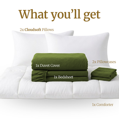 Homey CloudHug 7-in-1 Hotel Set – Comforter, Dual-Tone Duvet, Bedsheet, Pillows & Pillowcases