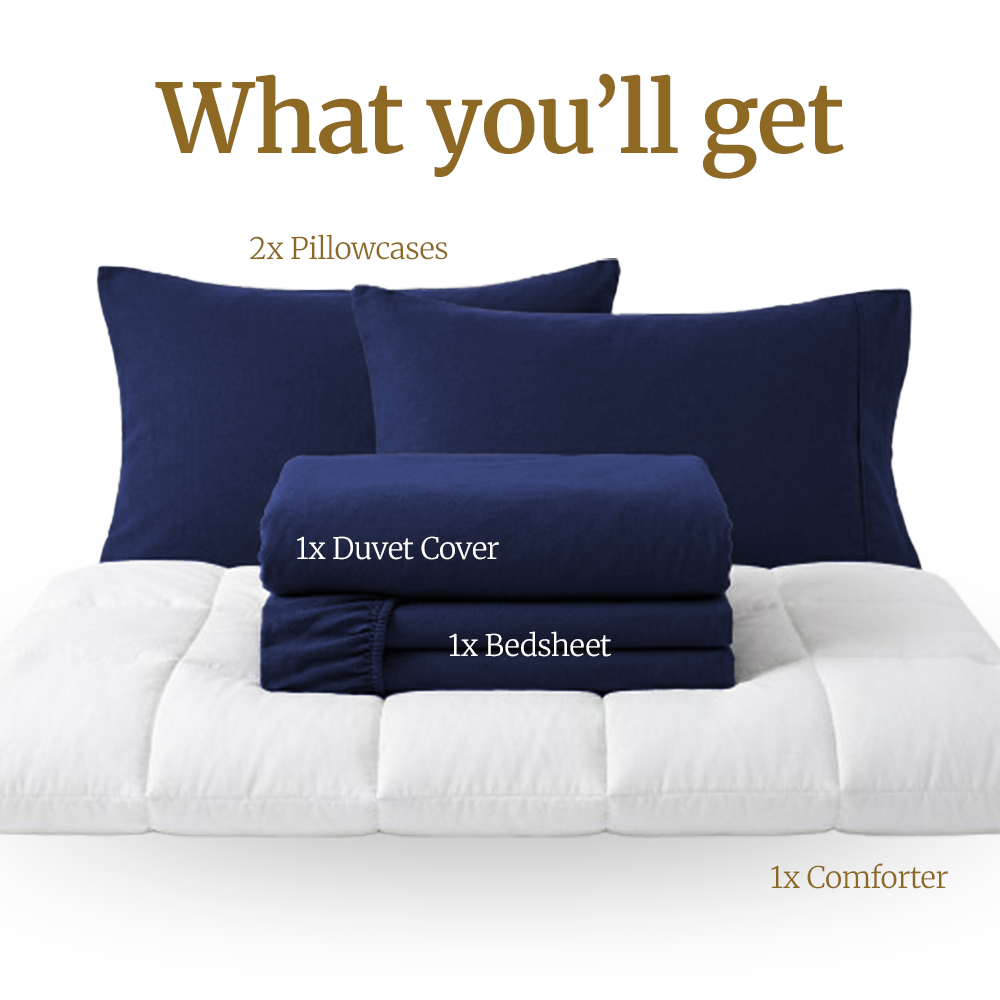 Homey CloudHug 5-in-1 Hotel Set – Comforter, Dual-Tone Duvet, Bedsheet & Pillowcases