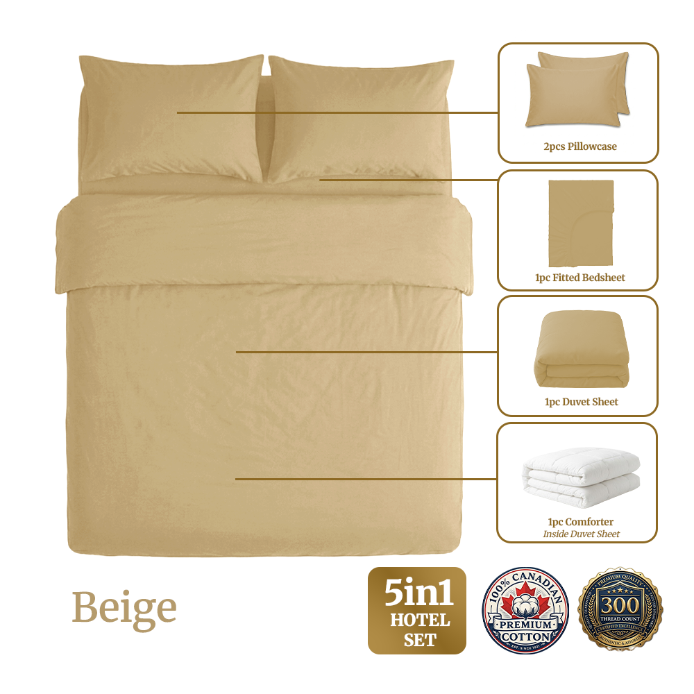 Homey CloudHug 5-in-1 Hotel Set – Comforter, Dual-Tone Duvet, Bedsheet & Pillowcases