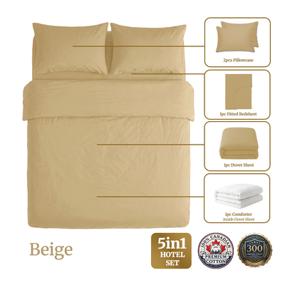 Homey CloudHug 5-in-1 Hotel Set – Comforter, Dual-Tone Duvet, Bedsheet & Pillowcases