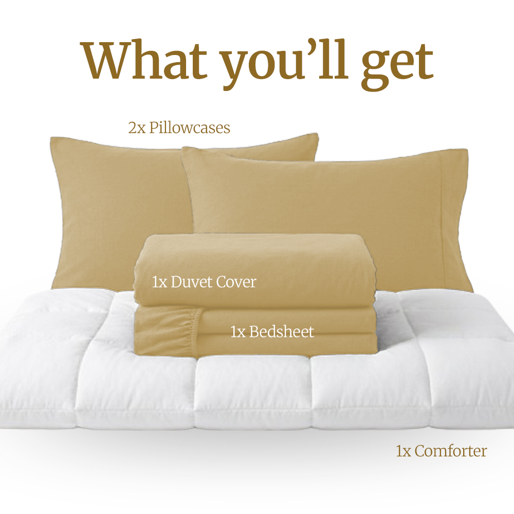 Homey CloudHug 5-in-1 Hotel Set – Comforter, Dual-Tone Duvet, Bedsheet & Pillowcases