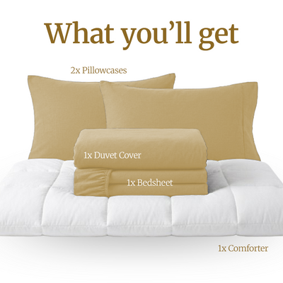Homey CloudHug 5-in-1 Hotel Set – Comforter, Dual-Tone Duvet, Bedsheet & Pillowcases