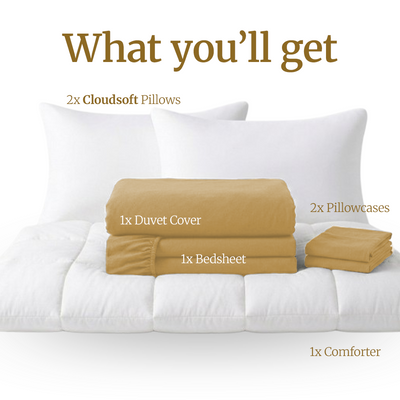 Homey CloudHug 7-in-1 Hotel Set – Comforter, Dual-Tone Duvet, Bedsheet, Pillows & Pillowcases