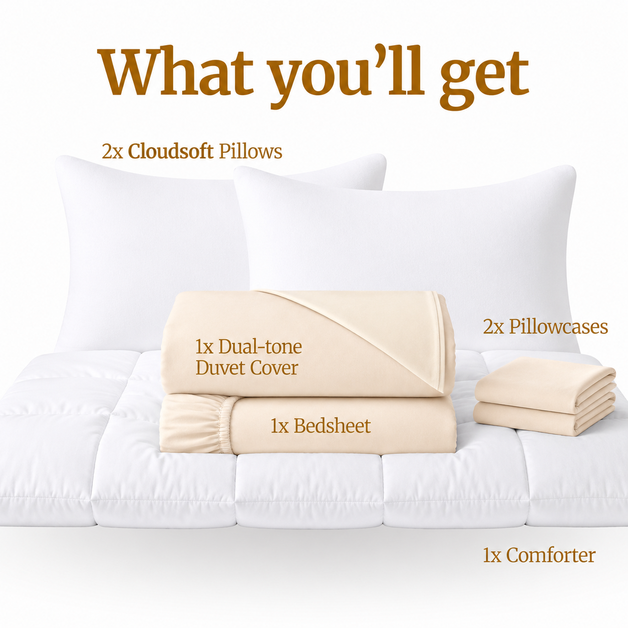 Homey CloudHug 7-in-1 Hotel Set – Comforter, Dual-Tone Duvet, Bedsheet, Pillows & Pillowcases