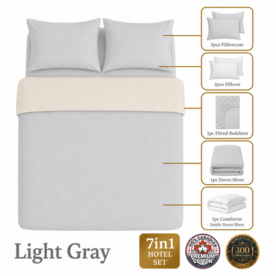 Homey CloudHug 7-in-1 Hotel Set – Comforter, Dual-Tone Duvet, Bedsheet, Pillows & Pillowcases