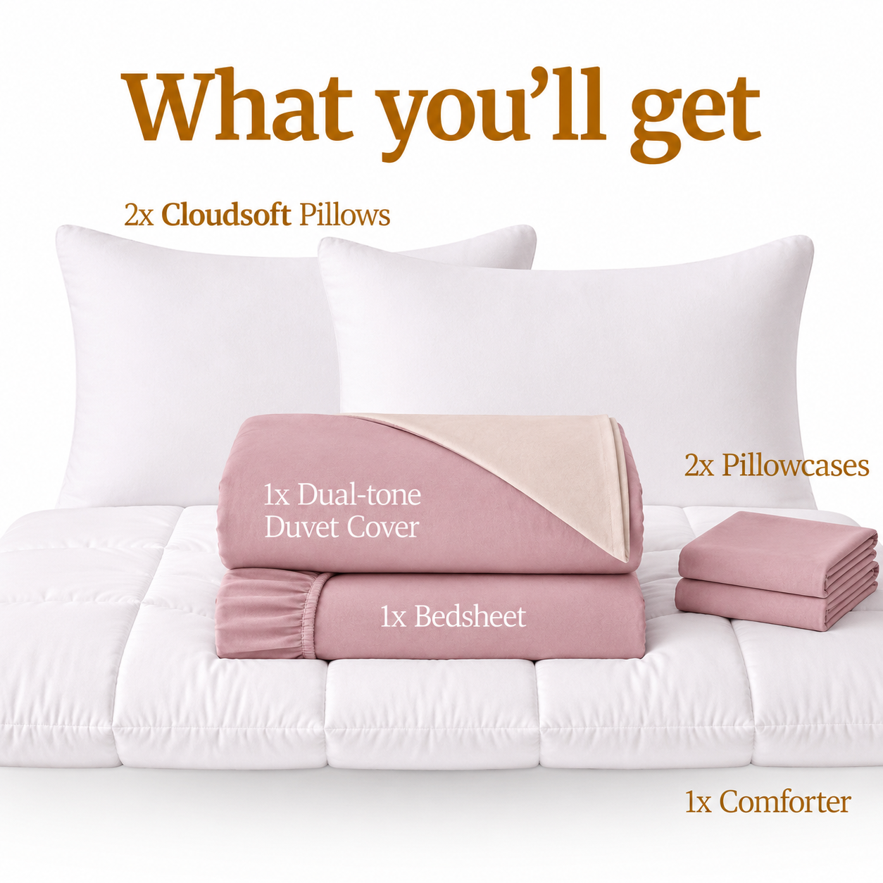 Homey CloudHug 7-in-1 Hotel Set – Comforter, Dual-Tone Duvet, Bedsheet, Pillows & Pillowcases