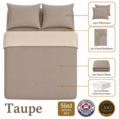 Homey CloudHug 5-in-1 Hotel Set – Comforter, Dual-Tone Duvet, Bedsheet & Pillowcases