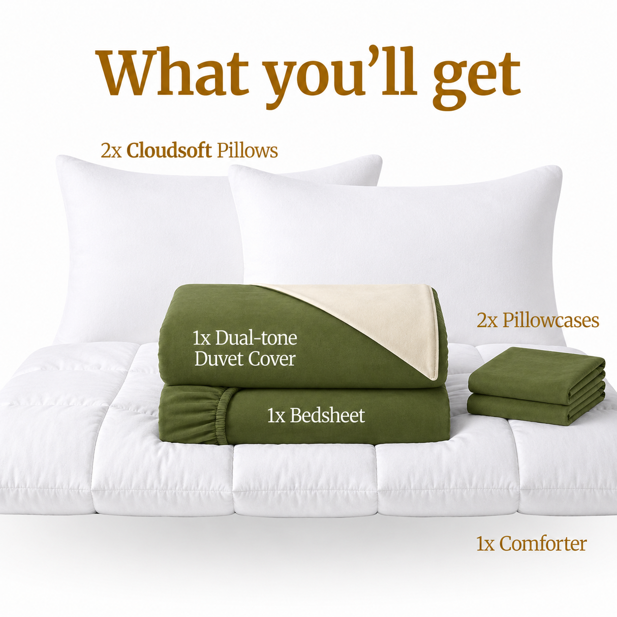 Homey CloudHug 7-in-1 Hotel Set – Comforter, Dual-Tone Duvet, Bedsheet, Pillows & Pillowcases