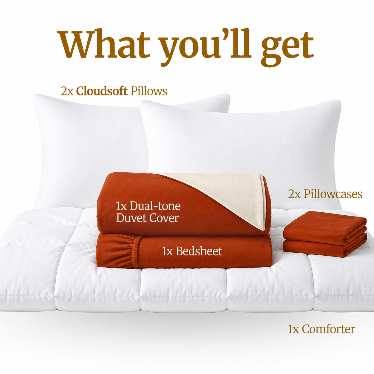 Homey CloudHug 7-in-1 Hotel Set – Comforter, Dual-Tone Duvet, Bedsheet, Pillows & Pillowcases