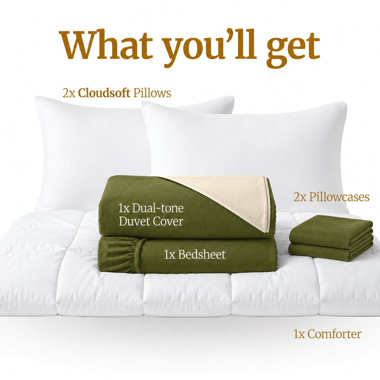 Homey CloudHug 7-in-1 Hotel Set – Comforter, Dual-Tone Duvet, Bedsheet, Pillows & Pillowcases
