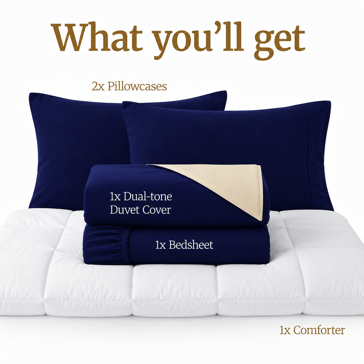 Homey CloudHug 5-in-1 Hotel Set – Comforter, Dual-Tone Duvet, Bedsheet & Pillowcases