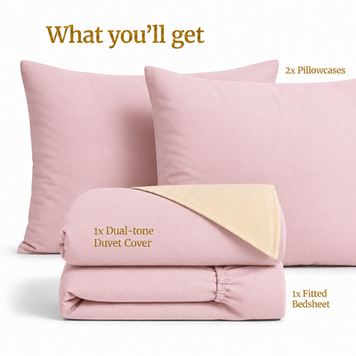 Homey CloudHug 4-in-1 Hotel Set – Dual-Tone Duvet, Bedsheet & Pillowcases