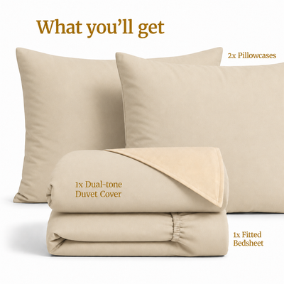 Homey CloudHug 7-in-1 Hotel Set – Comforter, Dual-Tone Duvet, Bedsheet, Pillows & Pillowcases