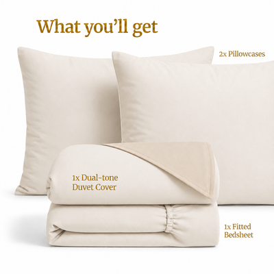 Homey CloudHug 4-in-1 Hotel Set – Dual-Tone Duvet, Bedsheet & Pillowcases