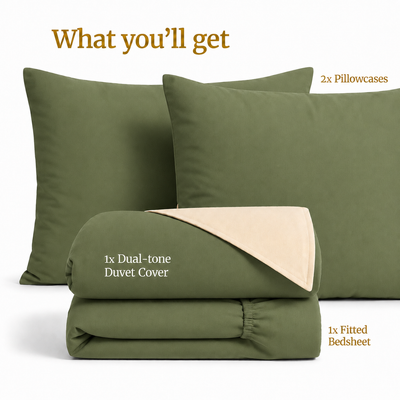 Homey CloudHug 4-in-1 Hotel Set – Dual-Tone Duvet, Bedsheet & Pillowcases