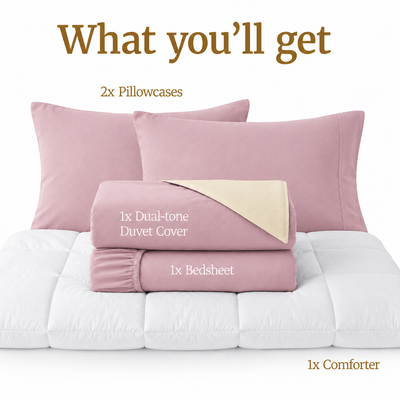Homey CloudHug 5-in-1 Hotel Set – Comforter, Dual-Tone Duvet, Bedsheet & Pillowcases
