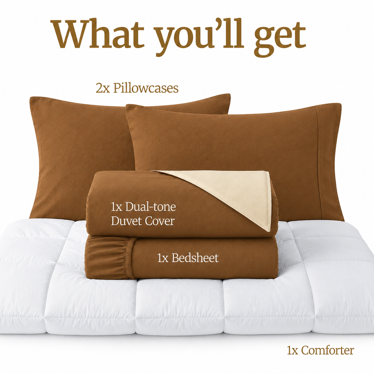 Homey CloudHug 5-in-1 Hotel Set – Comforter, Dual-Tone Duvet, Bedsheet & Pillowcases