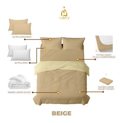Homey CloudHug 7-in-1 Hotel Set – Comforter, Dual-Tone Duvet, Bedsheet, Pillows & Pillowcases