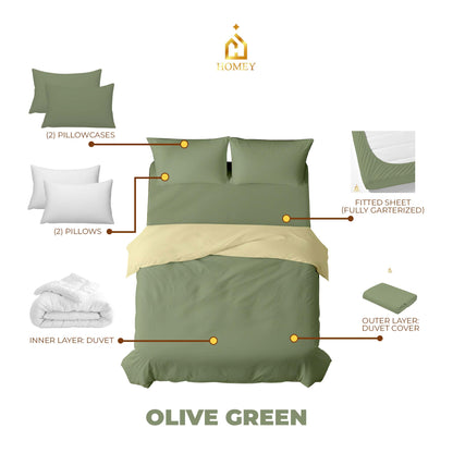 Homey CloudHug 7-in-1 Hotel Set – Comforter, Dual-Tone Duvet, Bedsheet, Pillows & Pillowcases