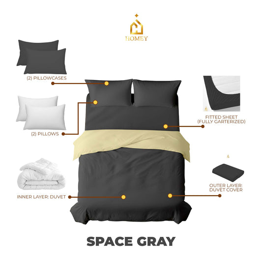 Homey CloudHug 7-in-1 Hotel Set – Comforter, Dual-Tone Duvet, Bedsheet, Pillows & Pillowcases